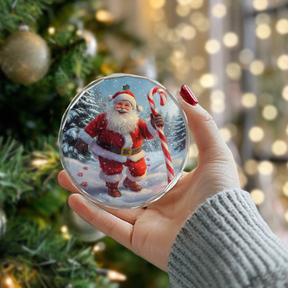 Netecom Santa Claus with Candy Cane Glass Ornament – Christmas Tree Decoration, Holiday Keepsake Gift