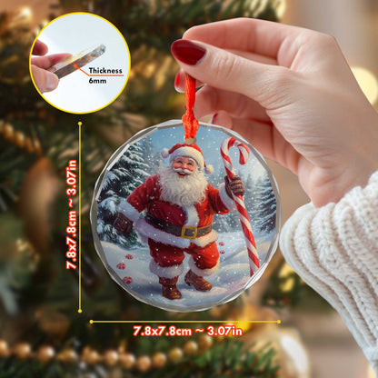 Netecom Santa Claus with Candy Cane Glass Ornament – Christmas Tree Decoration, Holiday Keepsake Gift