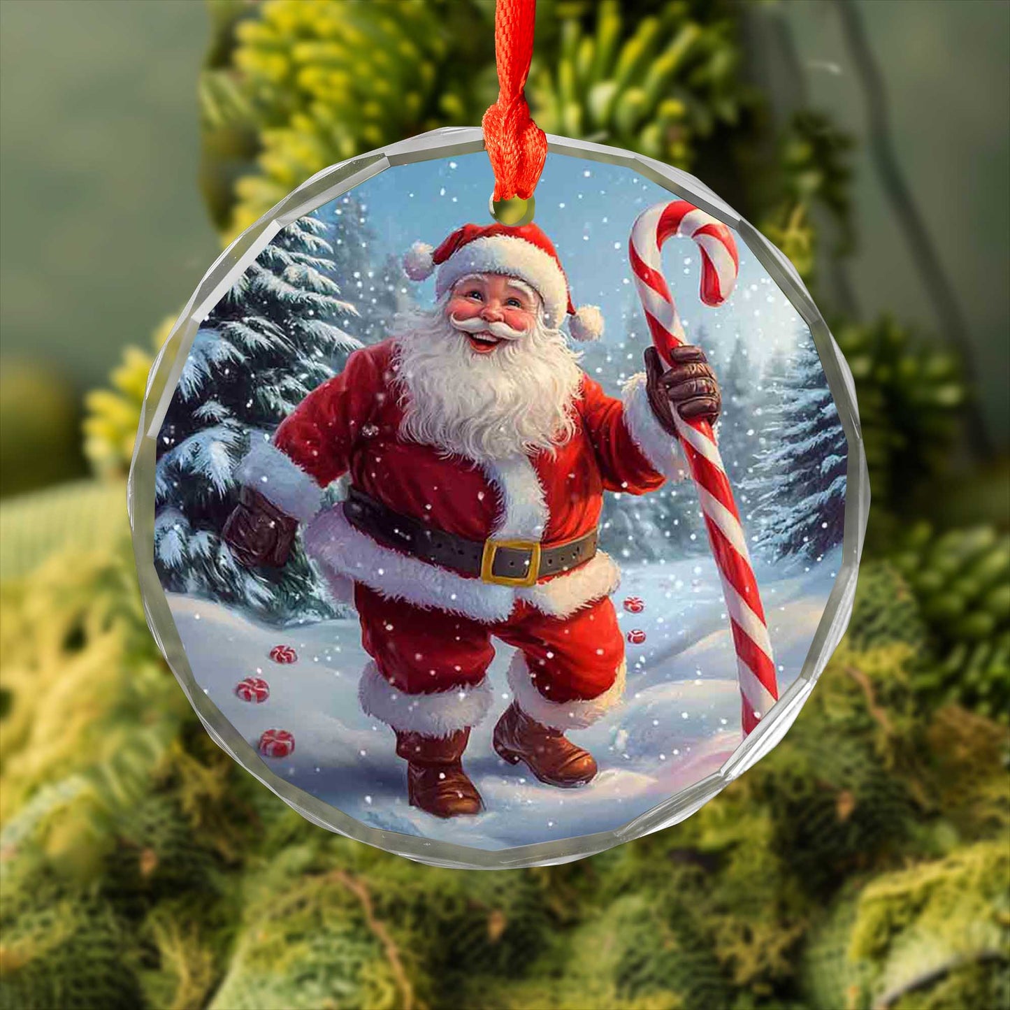 Netecom Santa Claus with Candy Cane Glass Ornament – Christmas Tree Decoration, Holiday Keepsake Gift