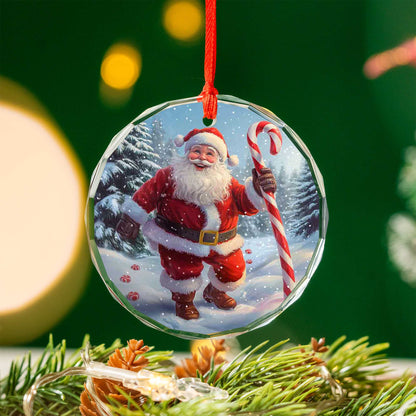 Netecom Santa Claus with Candy Cane Glass Ornament – Christmas Tree Decoration, Holiday Keepsake Gift