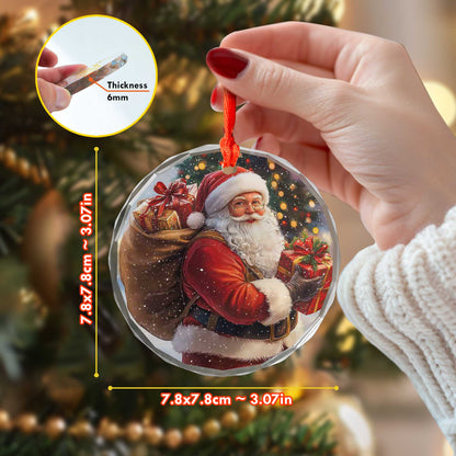 Netecom Santa Claus Carrying Christmas Gifts Glass Ornament – Holiday Tree Decoration, Festive Keepsake