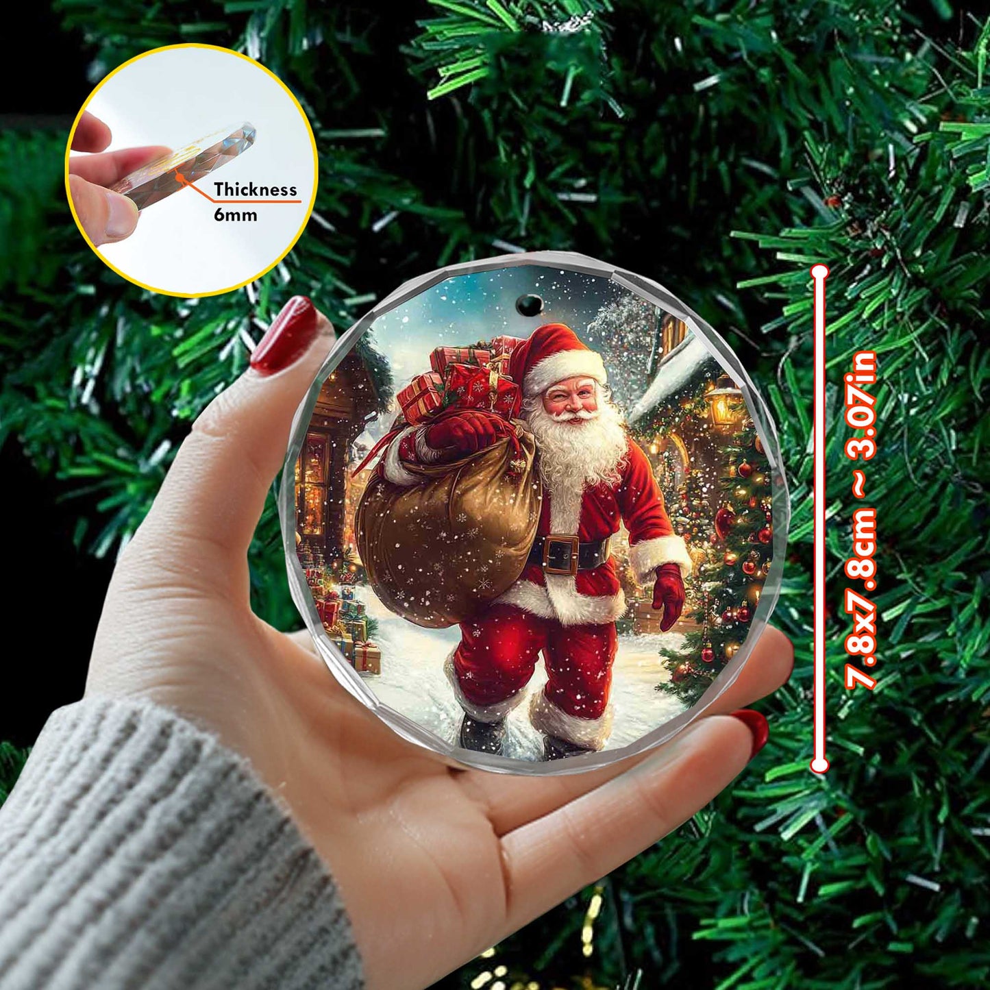 Netecom Santa Claus with Christmas Gifts Glass Ornament – Christmas Tree Decoration, Seasonal Keepsake