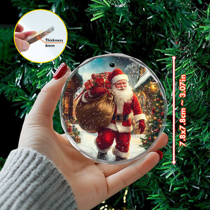 Netecom Santa Claus with Christmas Gifts Glass Ornament – Christmas Tree Decoration, Seasonal Keepsake