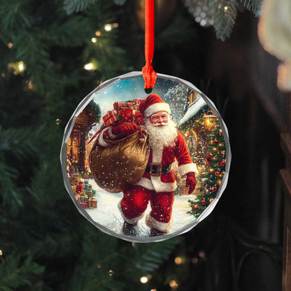 Netecom Santa Claus with Christmas Gifts Glass Ornament – Christmas Tree Decoration, Seasonal Keepsake