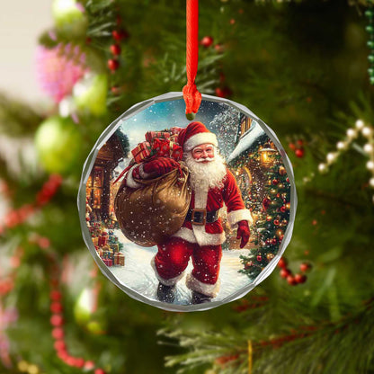 Netecom Santa Claus with Christmas Gifts Glass Ornament – Christmas Tree Decoration, Seasonal Keepsake