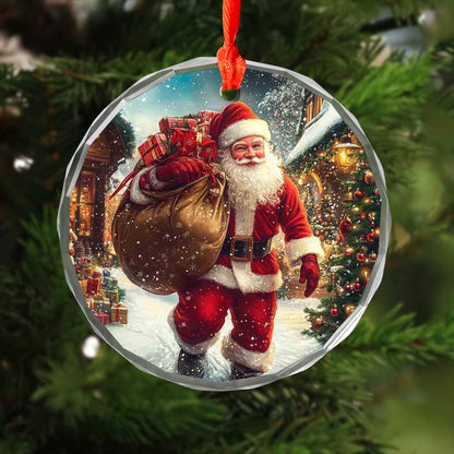 Netecom Santa Claus with Christmas Gifts Glass Ornament – Christmas Tree Decoration, Seasonal Keepsake