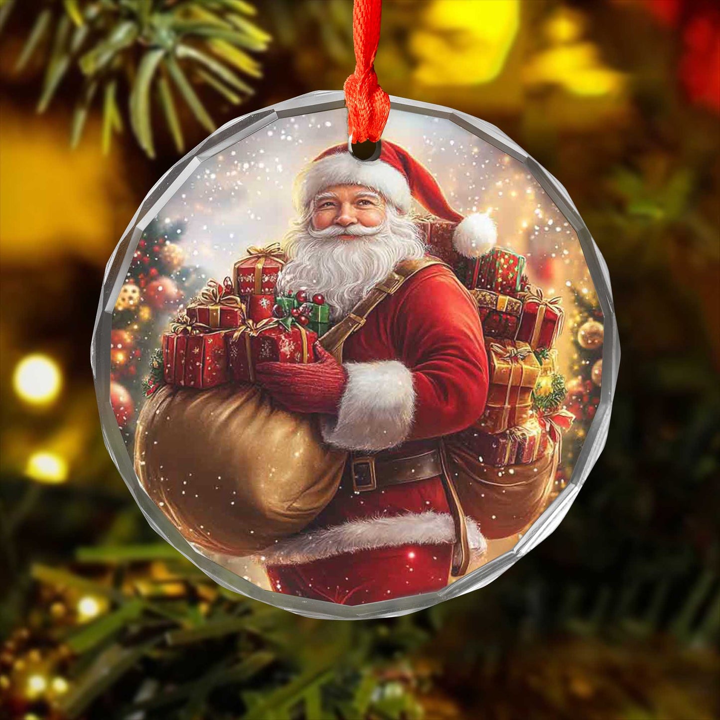 Netecom Santa Claus Carrying Christmas Gifts Glass Ornament – Holiday Tree Decoration, Festive Keepsake