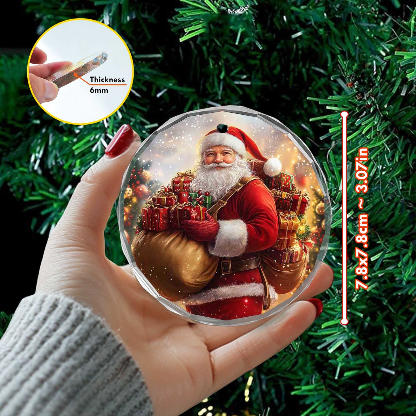Netecom Santa Claus Carrying Christmas Gifts Glass Ornament – Holiday Tree Decoration, Festive Keepsake