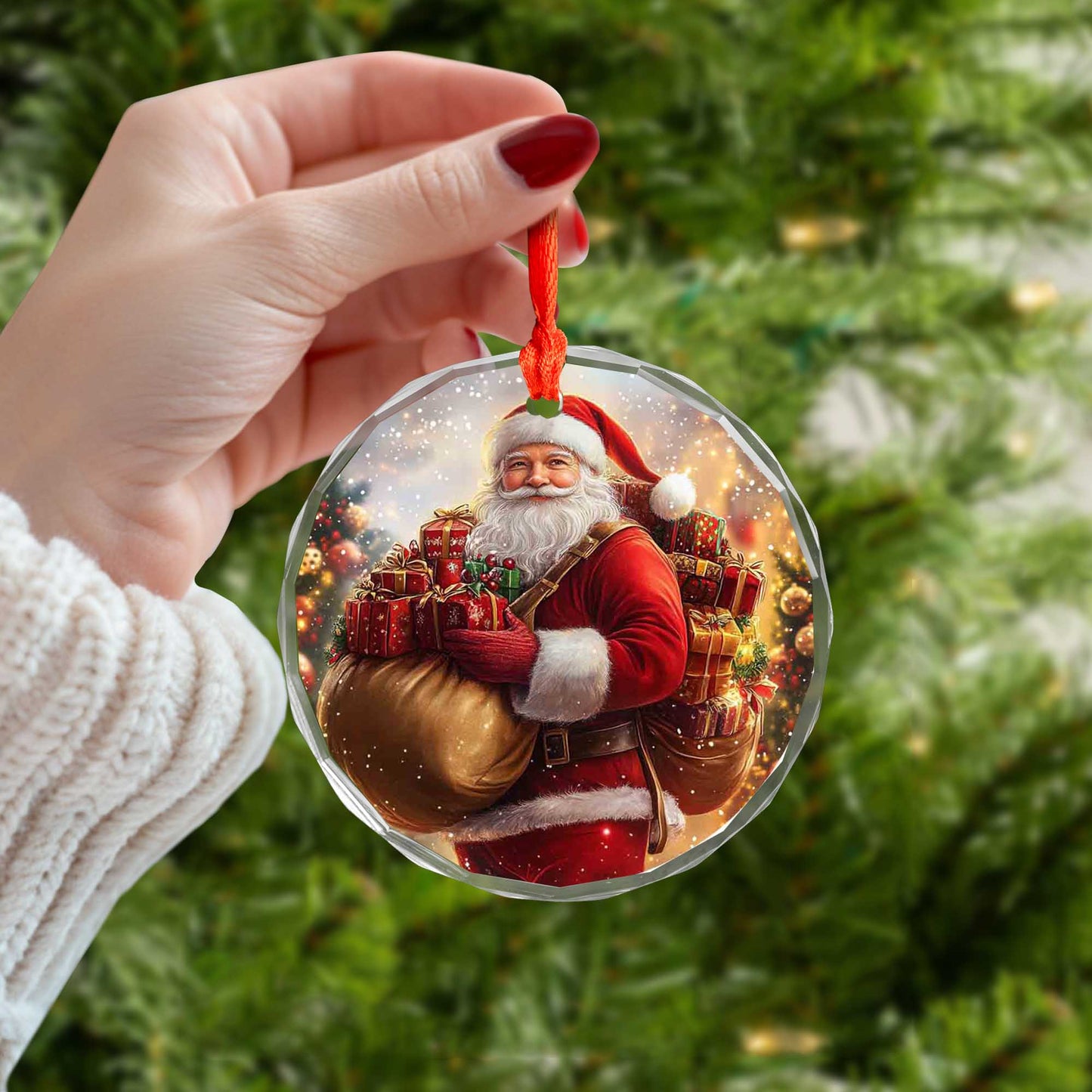 Netecom Santa Claus Carrying Christmas Gifts Glass Ornament – Holiday Tree Decoration, Festive Keepsake