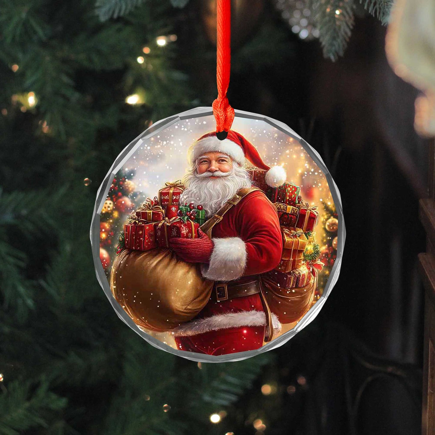 Netecom Santa Claus Carrying Christmas Gifts Glass Ornament – Holiday Tree Decoration, Festive Keepsake