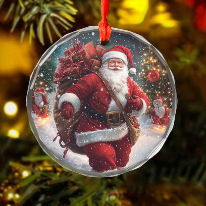 Netecom Santa Claus with Gift Bags Glass Ornament – Christmas Tree Decor, Holiday Keepsake Gift