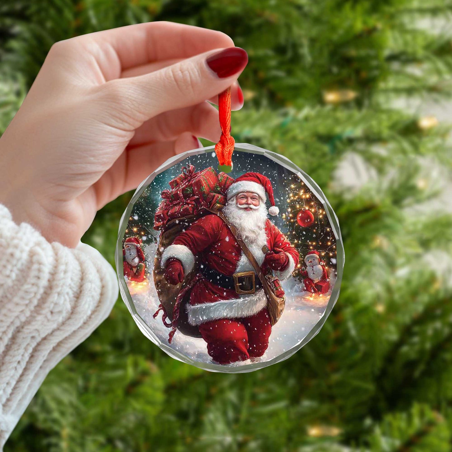 Netecom Santa Claus with Gift Bags Glass Ornament – Christmas Tree Decor, Holiday Keepsake Gift