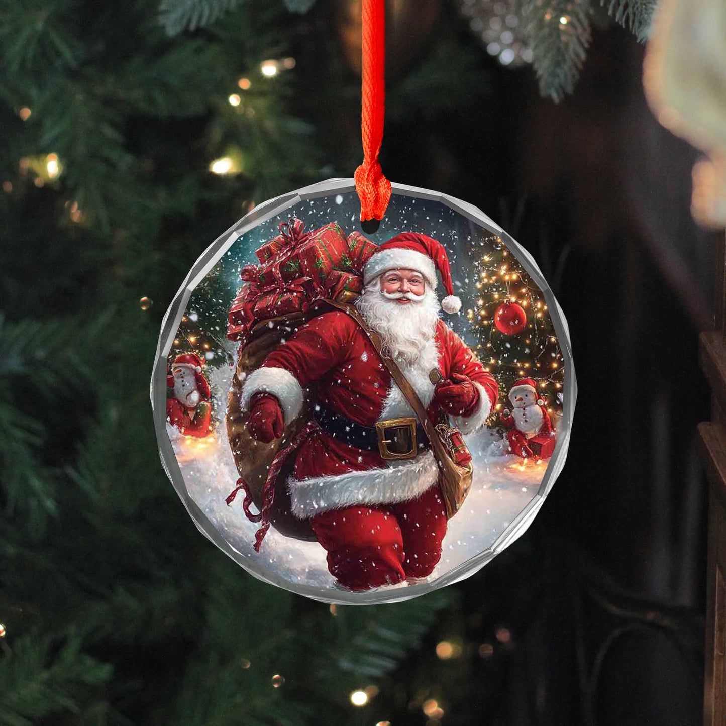 Netecom Santa Claus with Gift Bags Glass Ornament – Christmas Tree Decor, Holiday Keepsake Gift