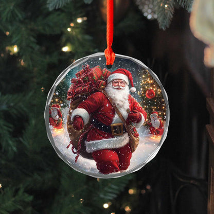 Netecom Santa Claus with Gift Bags Glass Ornament – Christmas Tree Decor, Holiday Keepsake Gift