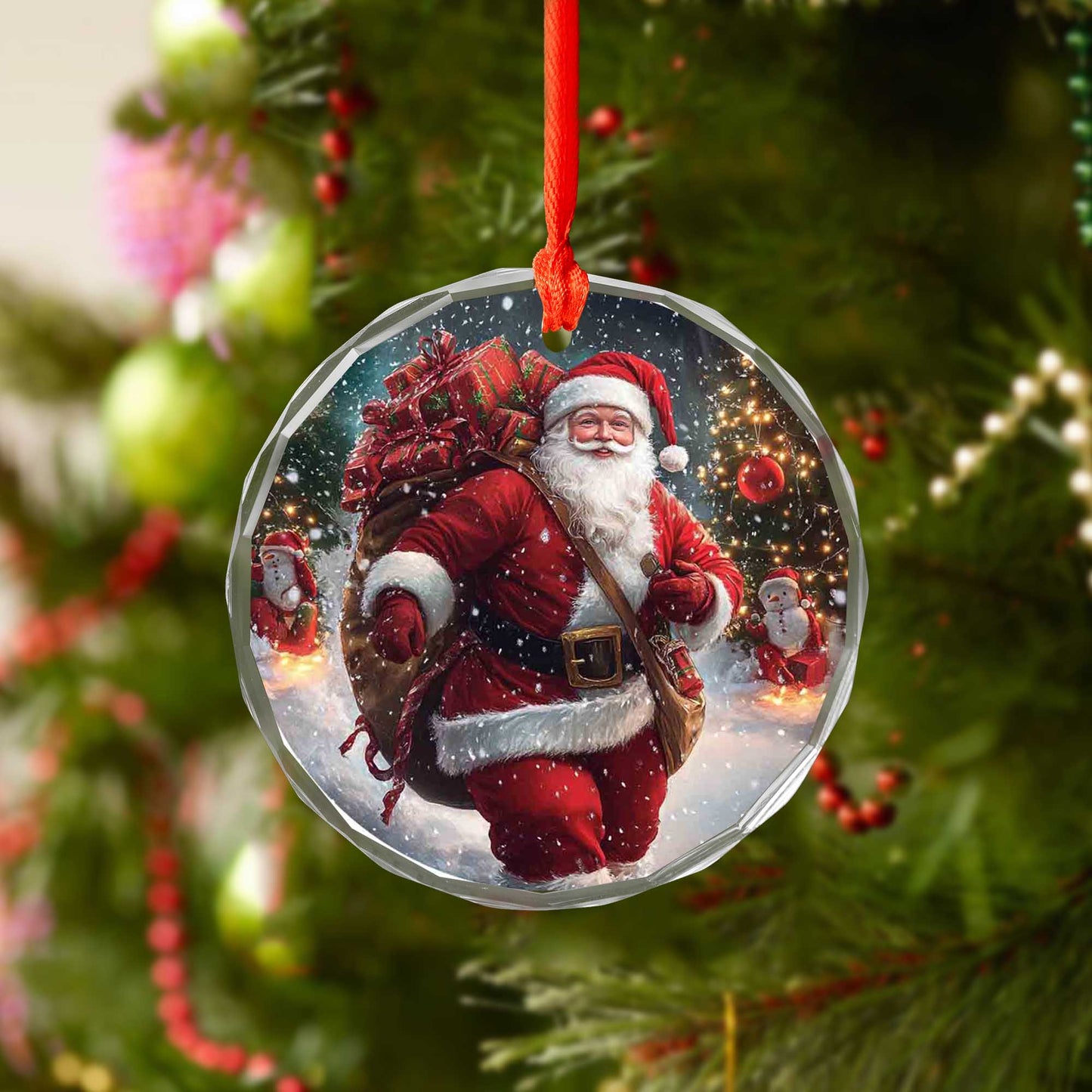 Netecom Santa Claus with Gift Bags Glass Ornament – Christmas Tree Decor, Holiday Keepsake Gift