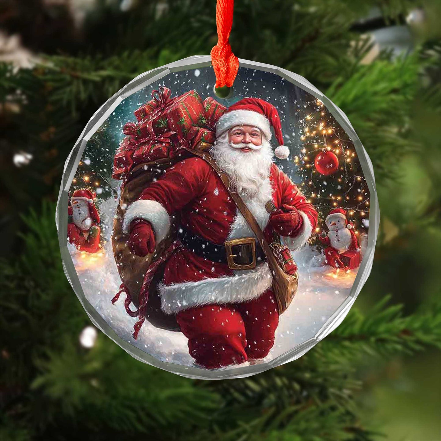 Netecom Santa Claus with Gift Bags Glass Ornament – Christmas Tree Decor, Holiday Keepsake Gift