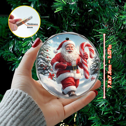 Netecom Santa Claus in Snow with Candy Cane Glass Ornament – Christmas Tree Decor, Holiday Keepsake Gift