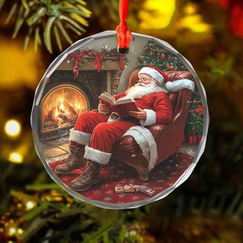Netecom Santa Claus with Book Glass Ornament – Christmas Tree Decoration by the Fireplace, Ideal Holiday Keepsake