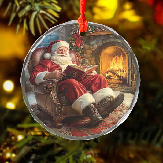 Netecom Santa Claus Reading Glass Ornament – Christmas Tree Decoration by the Fireplace, Festive Keepsake