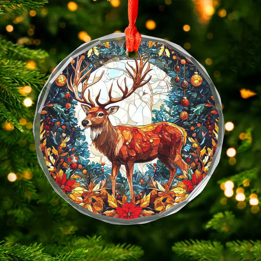 Netecom Stained Glass Reindeer Christmas Ornament – Festive Holiday Tree Decoration, Colorful Keepsake