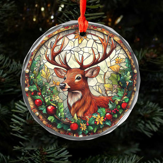 Netecom Stained Glass Reindeer Christmas Ornament – Colorful Holiday Tree Decoration, Seasonal Keepsake