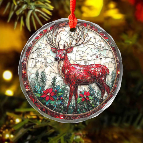 Netecom Christmas Reindeer Glass Ornament – Stained Glass Art, Holiday Tree Decor