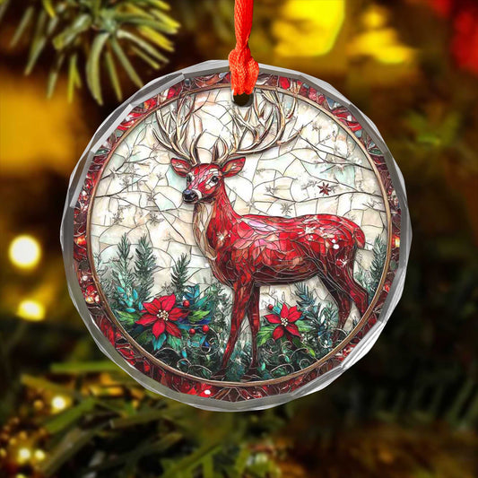 Netecom Christmas Reindeer Glass Ornament – Stained Glass Art, Holiday Tree Decor