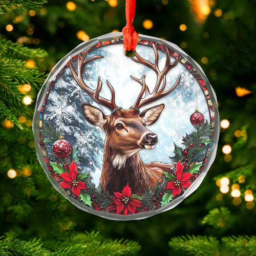 Netecom Holiday Reindeer Glass Ornament – Stained Glass Art for Christmas Tree Decoration