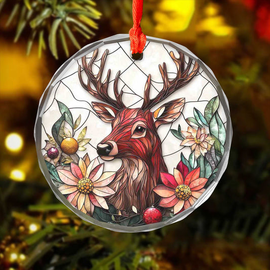 Netecom Colorful Reindeer Christmas Tree Ornament – Stained Glass Style, Festive Holiday Keepsake