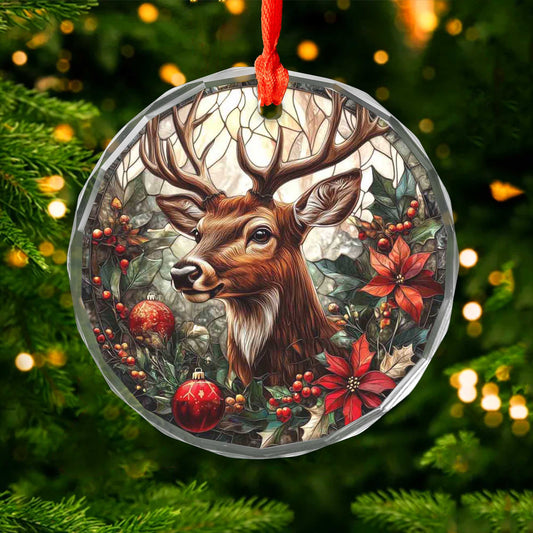 Netecom Reindeer in Stained Glass Christmas Ornament – Decorative Tree Ornament, Holiday Keepsake