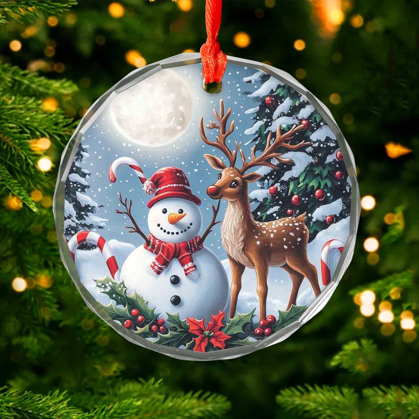 Netecom Snowman & Deer Glass Ornament – Christmas Tree Decoration, Holiday Gift Keepsake, 3 in