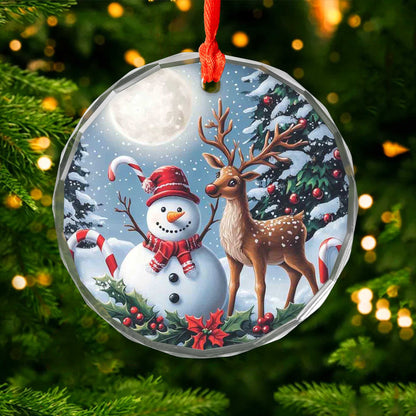 Netecom Snowman & Deer Glass Ornament – Christmas Tree Decoration, Holiday Gift Keepsake, 3 in