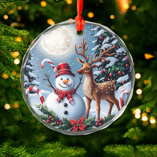 Netecom Snowman & Deer Glass Ornament – Christmas Tree Decoration, Holiday Gift Keepsake, 3 in