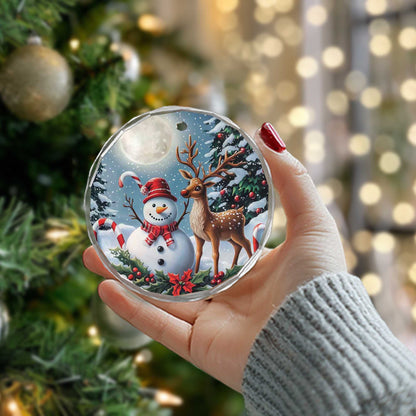 Netecom Snowman & Deer Glass Ornament – Christmas Tree Decoration, Holiday Gift Keepsake, 3 in
