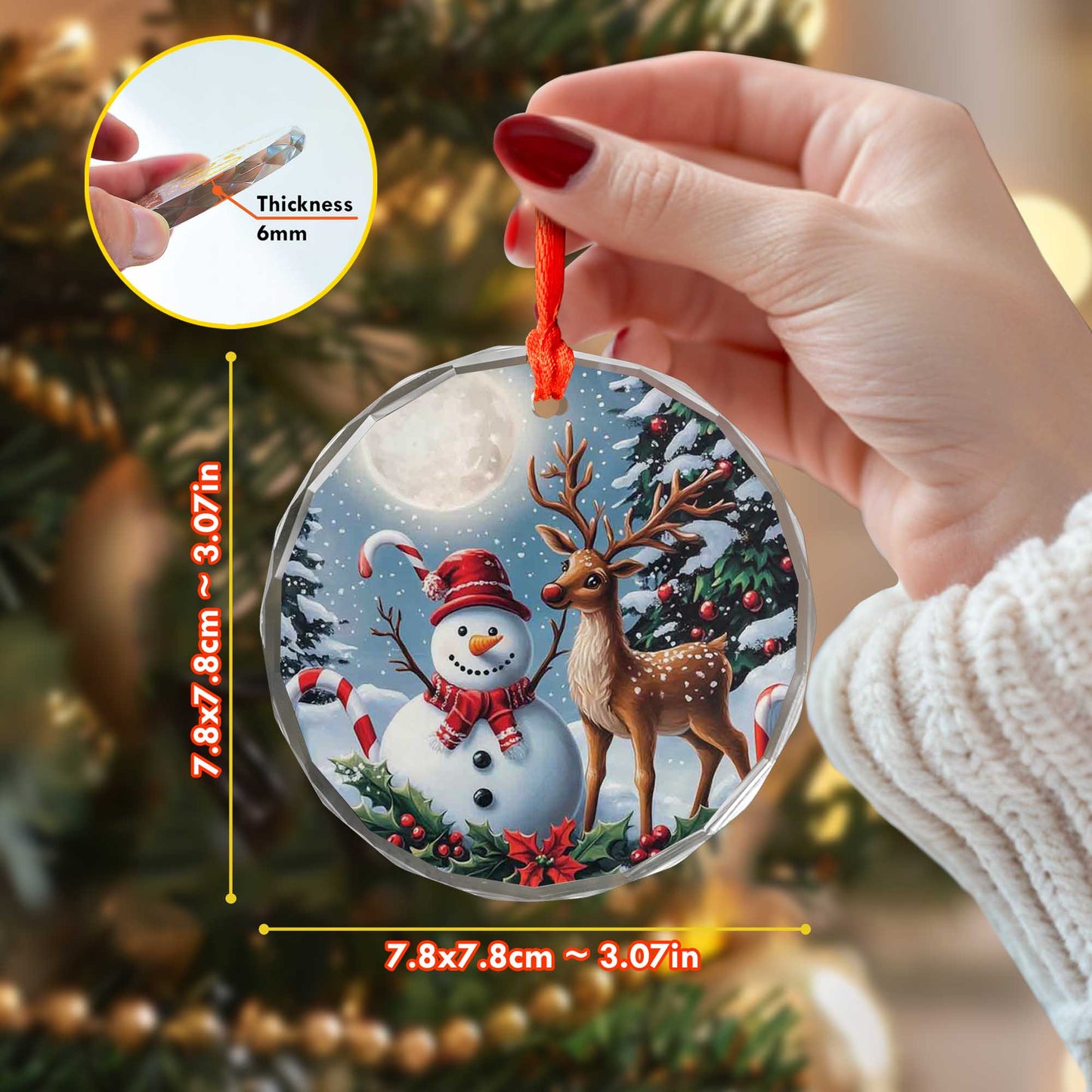 Netecom Snowman & Deer Glass Ornament – Christmas Tree Decoration, Holiday Gift Keepsake, 3 in