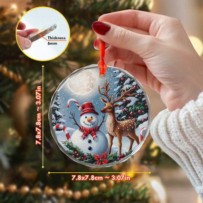 Netecom Snowman & Deer Glass Ornament – Christmas Tree Decoration, Holiday Gift Keepsake, 3 in