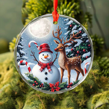 Netecom Snowman & Deer Glass Ornament – Christmas Tree Decoration, Holiday Gift Keepsake, 3 in