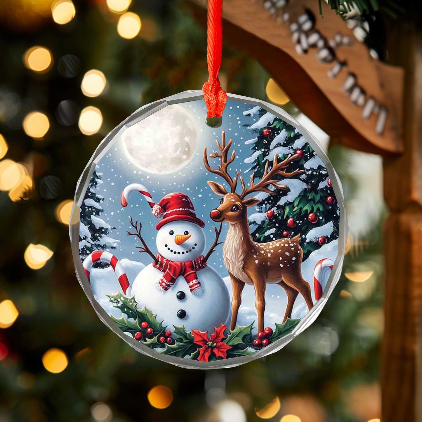 Netecom Snowman & Deer Glass Ornament – Christmas Tree Decoration, Holiday Gift Keepsake, 3 in