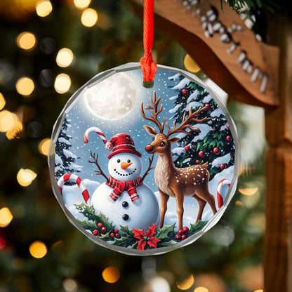 Netecom Snowman & Deer Glass Ornament – Christmas Tree Decoration, Holiday Gift Keepsake, 3 in