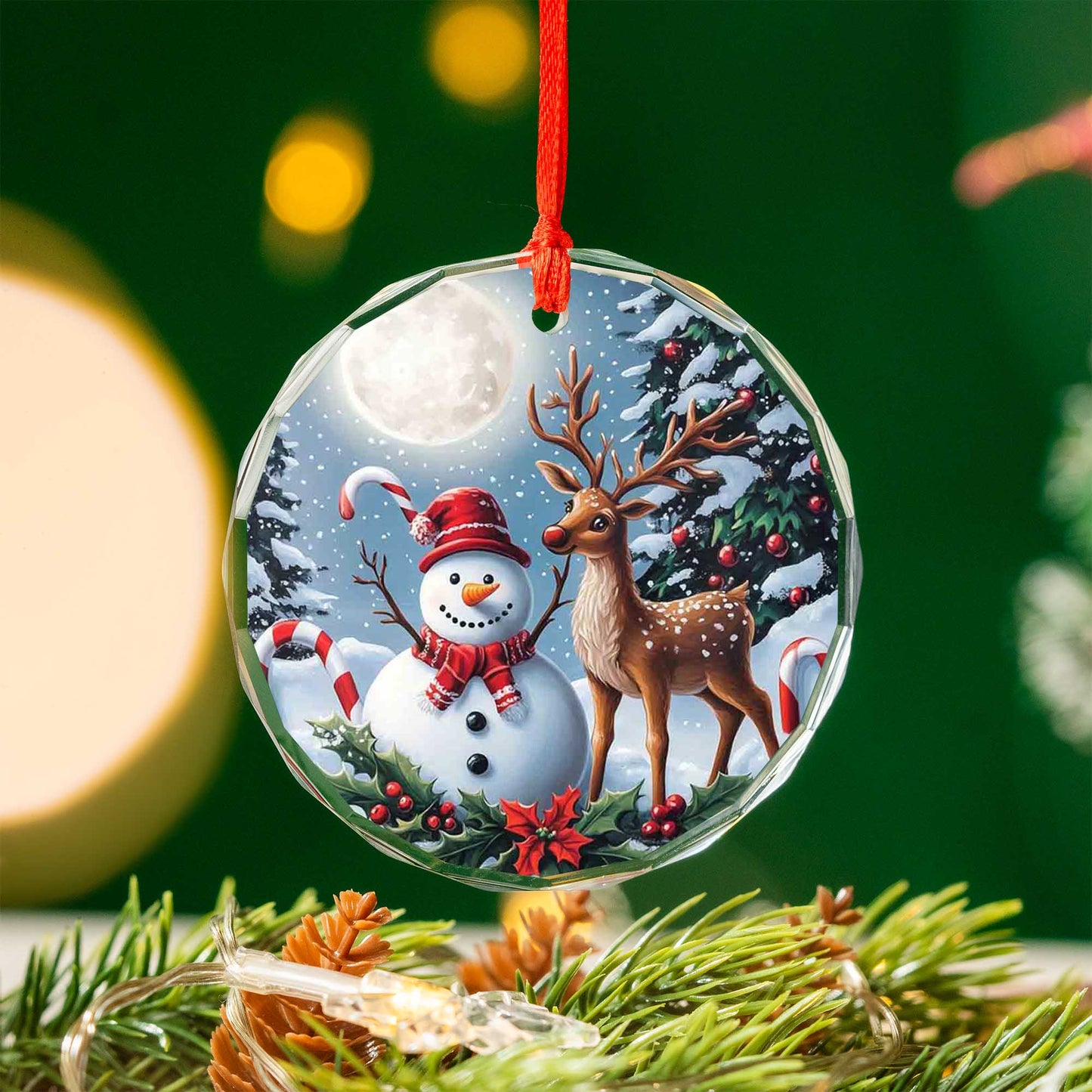 Netecom Snowman & Deer Glass Ornament – Christmas Tree Decoration, Holiday Gift Keepsake, 3 in