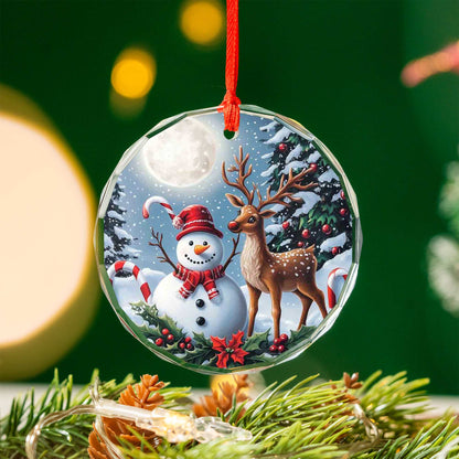 Netecom Snowman & Deer Glass Ornament – Christmas Tree Decoration, Holiday Gift Keepsake, 3 in