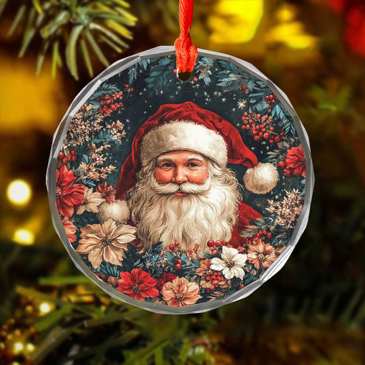 Netecom Santa Claus Christmas Ornament – Classic Holiday Decoration with Red Flowers
