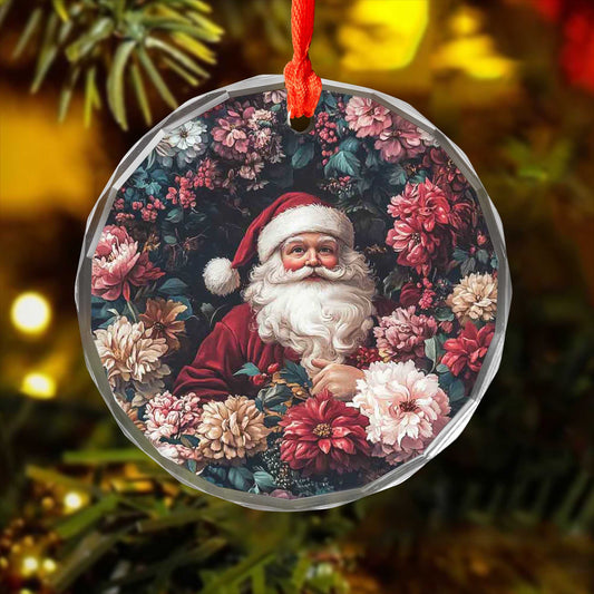 Netecom Vintage Santa Claus Ornament – Surrounded by Christmas Flowers and Berries