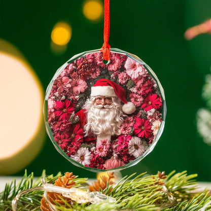 Netecom Santa Claus Surrounded by Pink Flowers Glass Ornament – Christmas Tree Decoration, 3-Inch Holiday Keepsake