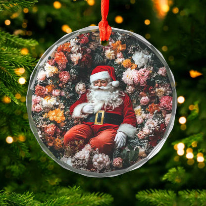Netecom Santa Claus Surrounded by Flowers Glass Ornament – Christmas Tree Decoration, 3-Inch Holiday Keepsake