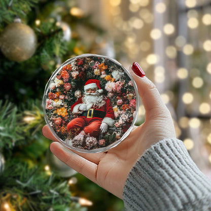 Netecom Santa Claus Surrounded by Flowers Glass Ornament – Christmas Tree Decoration, 3-Inch Holiday Keepsake