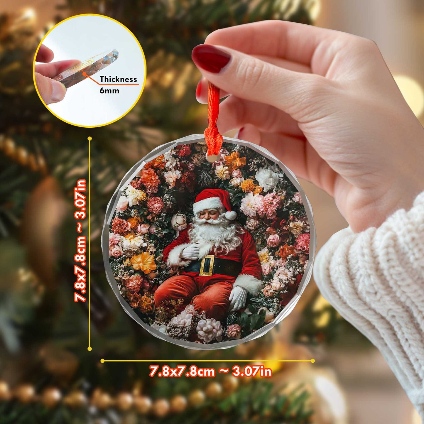 Netecom Santa Claus Surrounded by Flowers Glass Ornament – Christmas Tree Decoration, 3-Inch Holiday Keepsake