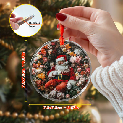 Netecom Santa Claus Surrounded by Flowers Glass Ornament – Christmas Tree Decoration, 3-Inch Holiday Keepsake