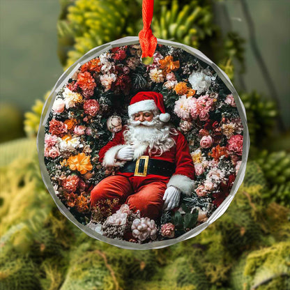 Netecom Santa Claus Surrounded by Flowers Glass Ornament – Christmas Tree Decoration, 3-Inch Holiday Keepsake