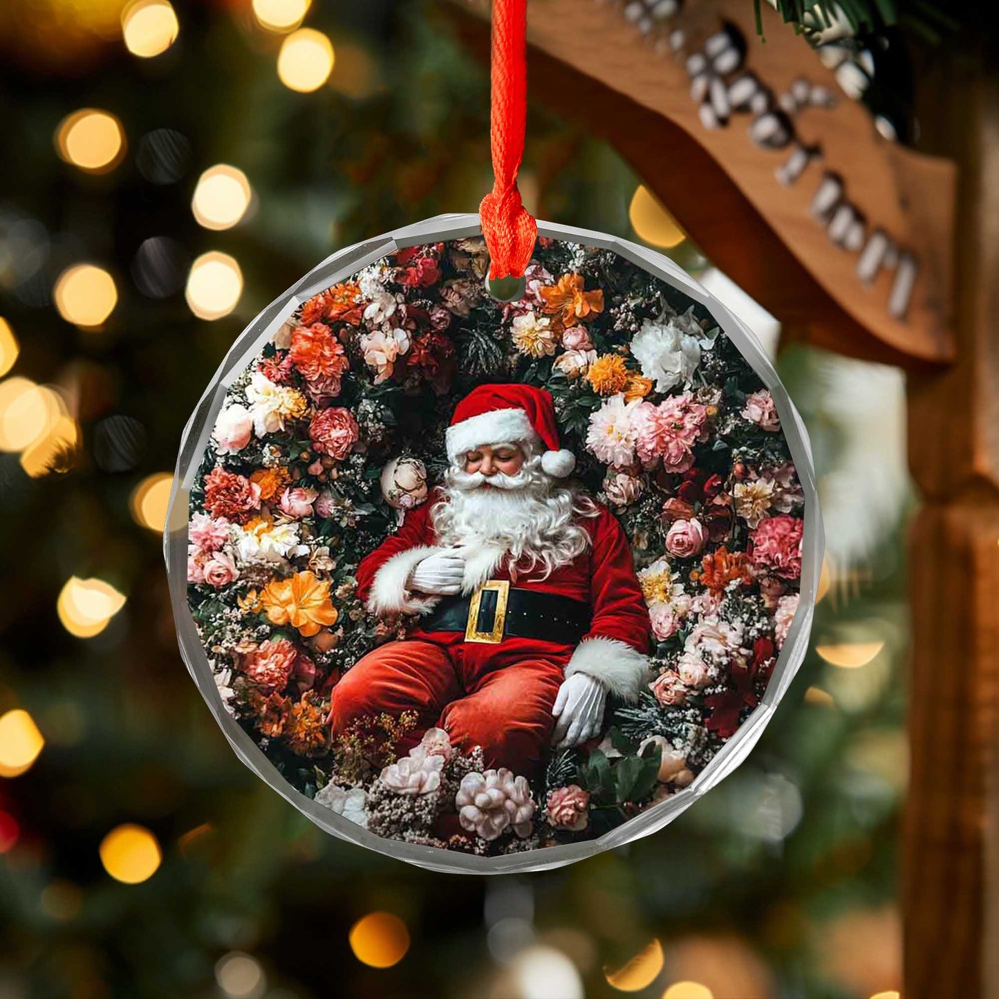 Netecom Santa Claus Surrounded by Flowers Glass Ornament – Christmas Tree Decoration, 3-Inch Holiday Keepsake